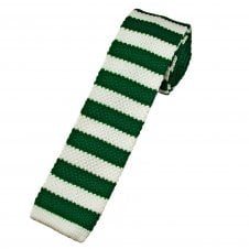 Forest Green & Ivory Horizontal Stripe Men's Skinny Knitted Tie