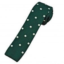 Forest Green & White Polka Dot Men's Skinny Knitted Tie