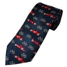 Formula One Racing Cars & Chequered Flag Navy Blue Men's Novelty Tie