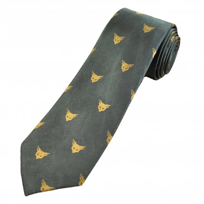 Fox Head Grey Silk Men's Luxury Country Tie