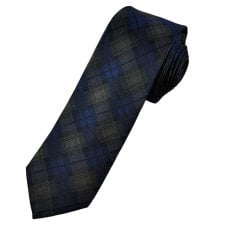 French Navy, Blue & Grey Checked Men's Silk Narrow Tie