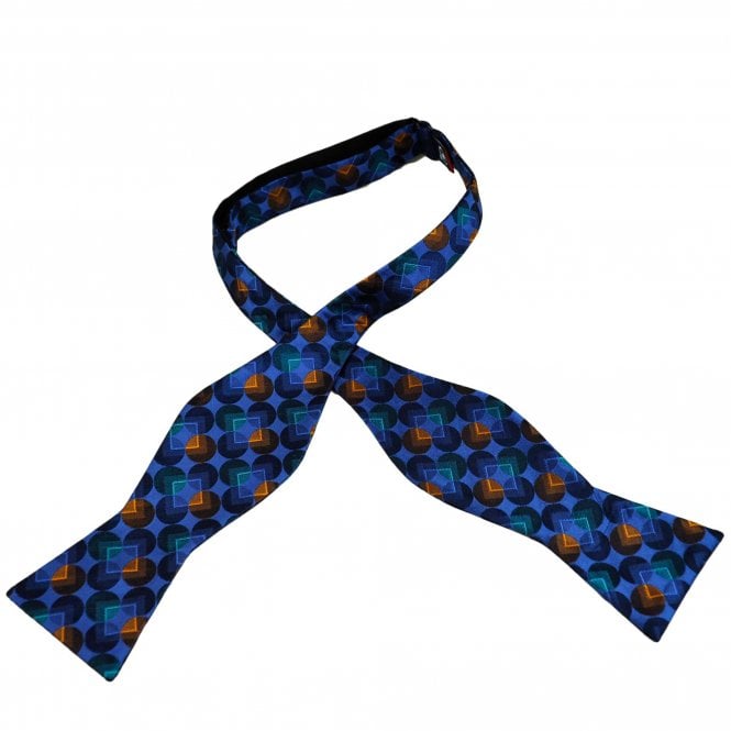 French Navy, Orange & Green Circle Patterned Silk Self Tie Bow Tie