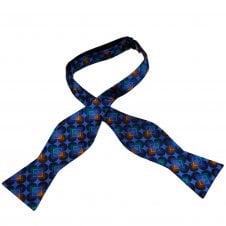French Navy, Orange & Green Circle Patterned Silk Self Tie Bow Tie