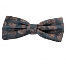 French Navy, Orange & Silver Paisley Patterned Men's Silk Bow Tie