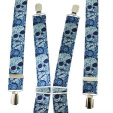 French Navy & White Paisley & Skull Patterned Men's Trouser Braces