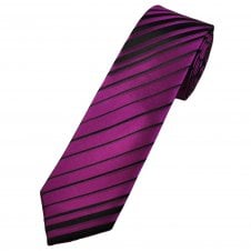 Fuchsia Pink & Black Stripe Men's Silk Narrow Tie
