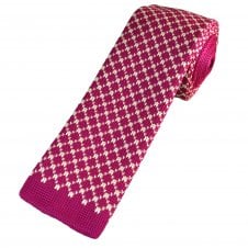 Fuchsia Pink & Ivory Diamond Pattern Men's Knitted Tie