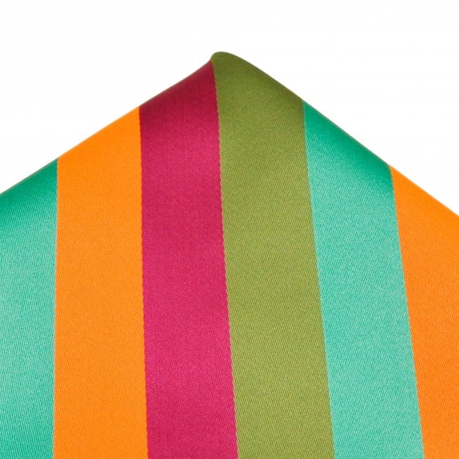 Fuchsia Pink, Leaf Green, Turquoise & Bright Orange Striped Pocket Square Handkerchief