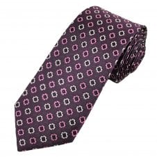 Fuchsia Pink, Navy Blue & Silver Patterned Men's Silk Tie