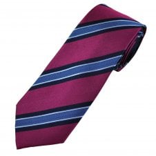 Fuchsia Pink, Navy Blue & Sky Blue Stripe Luxury Silk Men's Tie