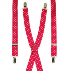 Fuchsia Pink & White Polka Dot Men's Skinny Trouser Braces