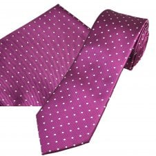 Fuchsia Pink & White Polka Dot Men's Tie & Pocket Square Handkerchief Set