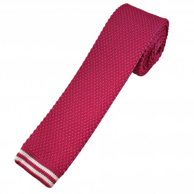 Fuchsia Pink & White Stripe Men's Skinny Knitted Tie