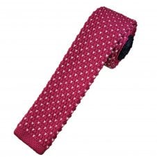 Fuchsia Pink & White V Pattern Men's Skinny Knitted Tie