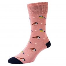 Garden Birds Pink Comfort Top Ladies Socks by HJ Hall