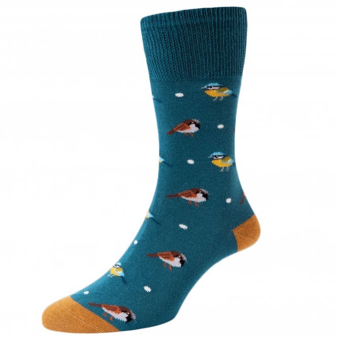 Garden Birds Teal Comfort Top Ladies Socks by HJ Hall