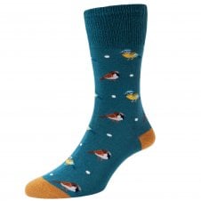 Garden Birds Teal Comfort Top Ladies Socks by HJ Hall