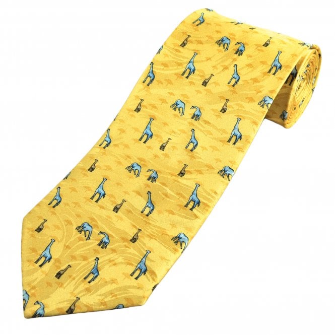 Giraffes & Calves Yellow Men's Novelty Silk Tie