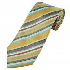 Gold, Blue, White & Brown Striped Men's Extra Long Tie