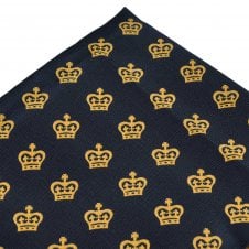 Gold Crown Navy Blue Pocket Square Handkerchief