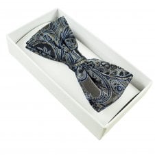 Gold, Light Blue & Navy Patterned Men's Silk Bow Tie
