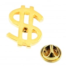 Gold Plated Dollar Sign Lapel Pin Badge