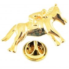 Gold Plated Horse & Jockey Lapel Pin Badge