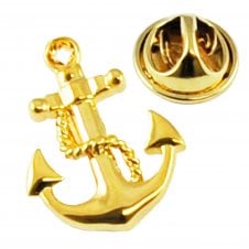 Gold Plated Naval Anchor & Chain Lapel Pin Badge