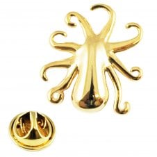 Gold Plated Octopus Lapel Pin Badge