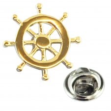 Gold Ships Wheel Lapel Pin Badge