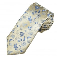 Gold, Silver & Blue Flower Patterned Men's Tie