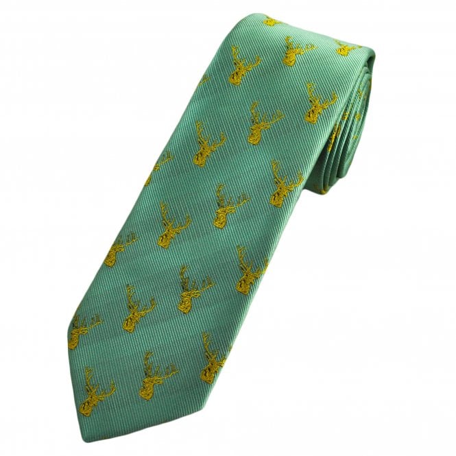Gold Stag Head on Sage Green Men's Novelty Tie