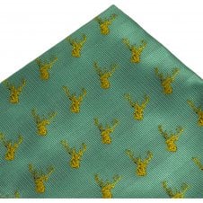 Gold Stag Head on Sage Green Pocket Square Handkerchief