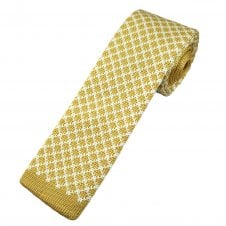 Gold & White Diamond Pattern Men's Knitted Tie