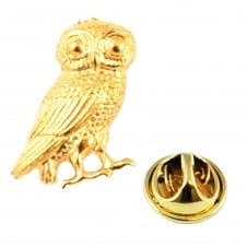 Golden Wise Owl of Athena Lapel Pin Badge