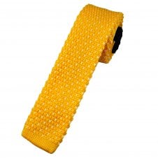 Golden Yellow & White V Pattern Men's Skinny Knitted Tie