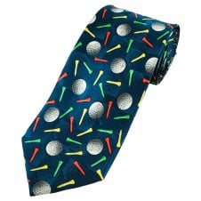 Golf Balls & Tees Navy Blue Silk Men's Novelty Tie
