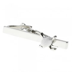Golf Clubs & White Ball Rhodium Tie Bar