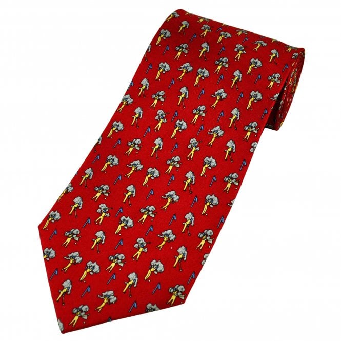 Golf Swings & Flags Red Silk Men's Novelty Tie