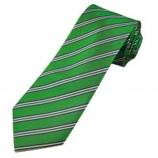 Grass Green, Navy Blue & White Stripe Men's Silk Tie