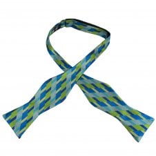 Green. Blue, Silver & Turquoise Pattern Silk Self Tie Bow Tie