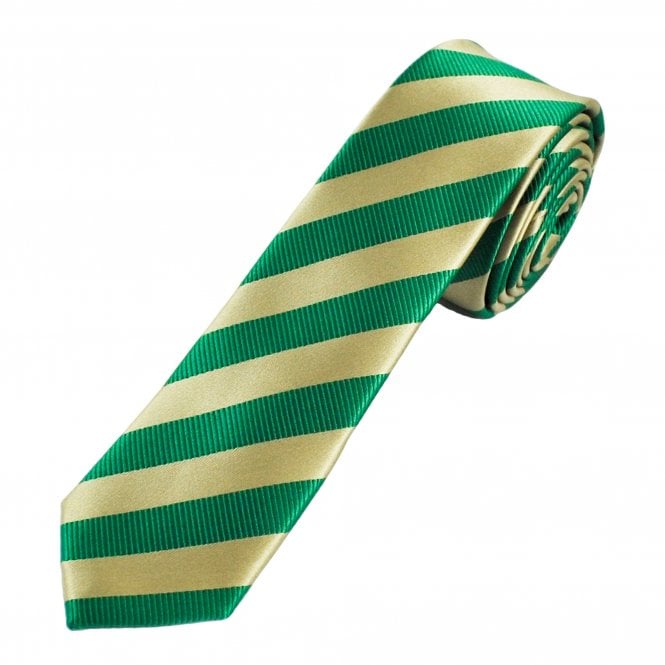 Green & Gold Striped Boys Skinny Tie
