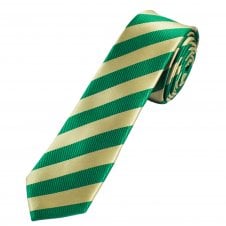 Green & Gold Striped Men's Skinny Tie