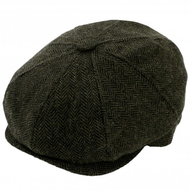 Green Herringbone Eight Panel Baker Boy Cap
