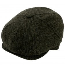 Green Herringbone Eight Panel Baker Boy Cap