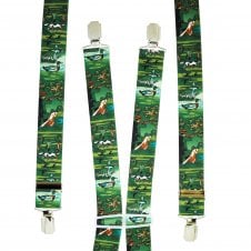 Green Hunting Dogs & Ducks Men's Trouser Braces - Silver Clips