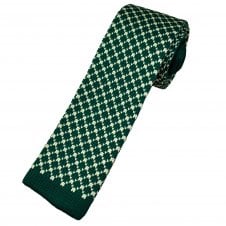 Green & Ivory Diamond Pattern Men's Knitted Tie