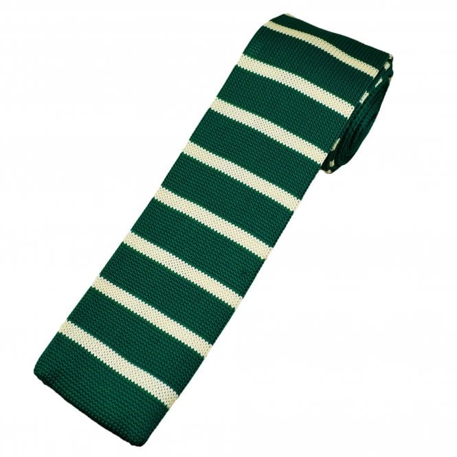 Green & Ivory Horizontal Stripe Men's Knitted Tie