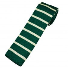 Green & Ivory Horizontal Stripe Men's Knitted Tie