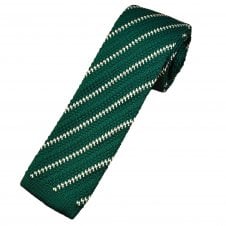 Green & Ivory White Patterned Stripe Men's Knitted Tie